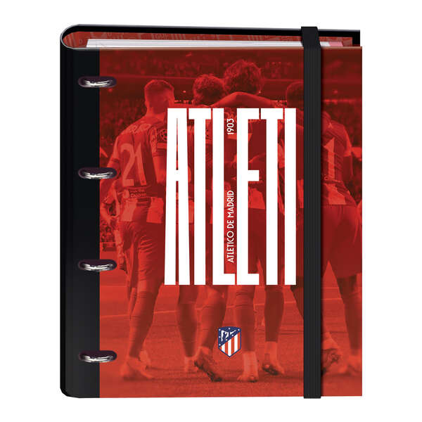 Dohe Atletico de Madrid Atleti Carpeta de 4 Anillas Formato A4 con Recambio  de 100 Hojas - 4 Separadores de Colores - Cierre con Goma Elastica - Anillas  de 35mm