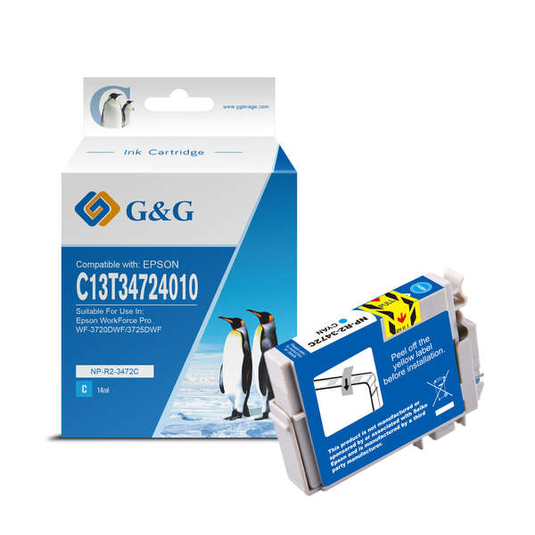 G&G Epson T3472/T3462 (34XL) Cyan Cartucho de Tinta Pigmentada Generico - Reemplaza C13T34724010/C13T34624010