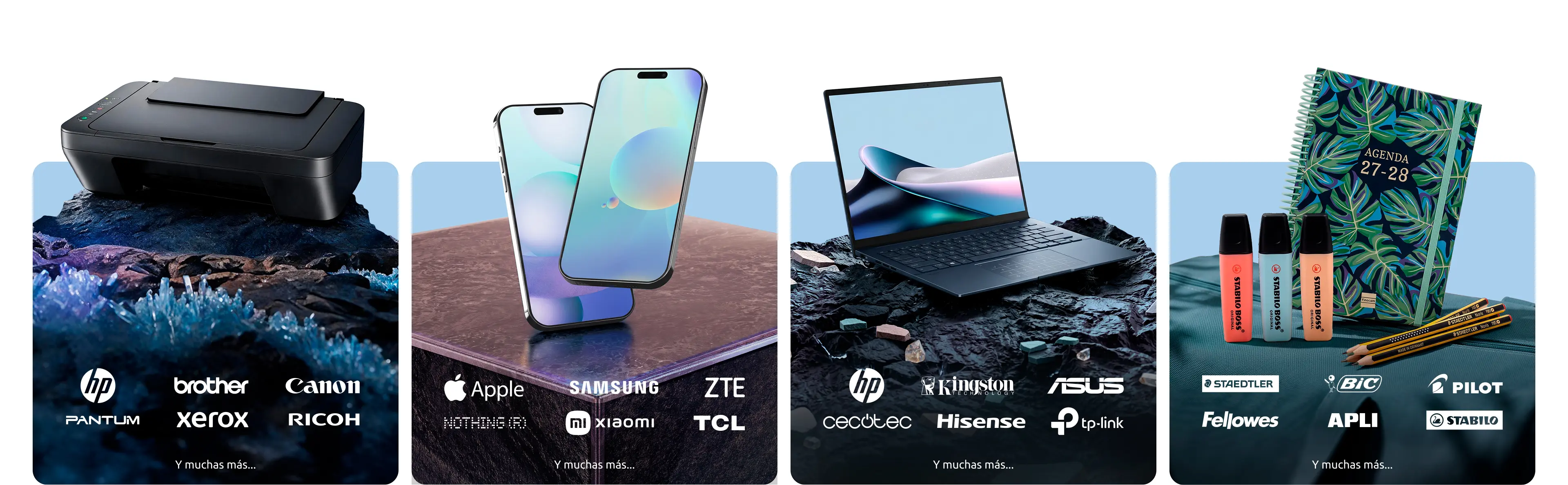 Consumibles de impresión, telefonía, informática y papelería de las principales marcas